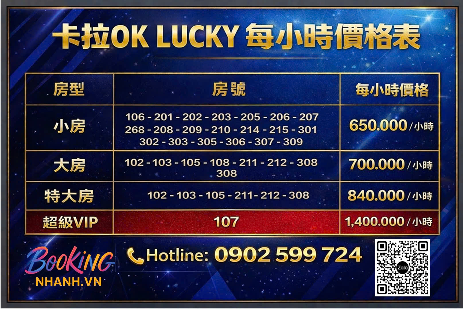 Bảng Giá Lucky 2000 KTV Chinese